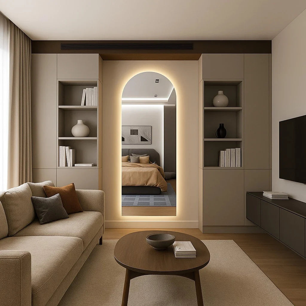 Miroir ovale de luxe avec éclairage LED et support articulé – Style scandinave minimaliste