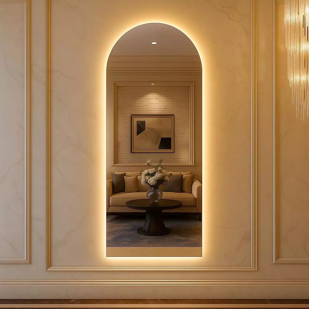 Miroir ovale de luxe avec éclairage LED et support articulé – Style scandinave minimaliste