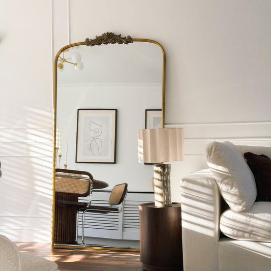 Miroir sur pied arqué Amélia Or Antique – Grande taille (186 x 100 cm)