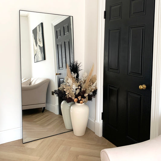 Miroir Rectangulaire Industriel Autoportant en Métal Noir Mat (179 x 80 cm)