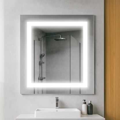 Miroir carré avec cadre sablé et rétroéclairage LED Premium