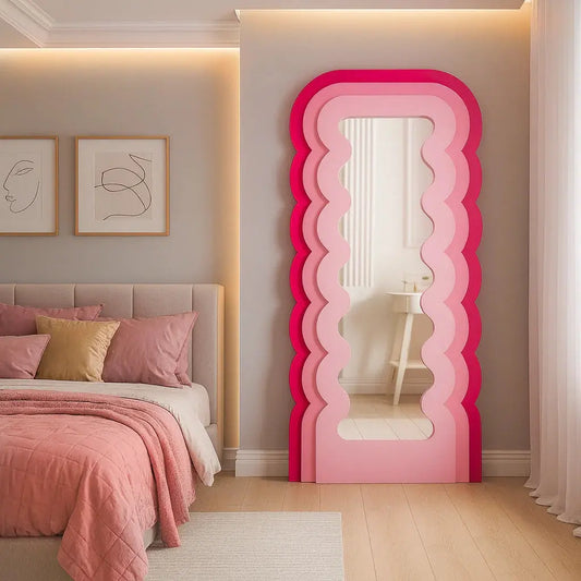 Miroir sur pied ondulé Wavvy Rose - Design contemporain 180x80cm